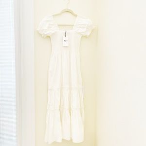 O.P.T White Midi Dress with Puff Sleeves